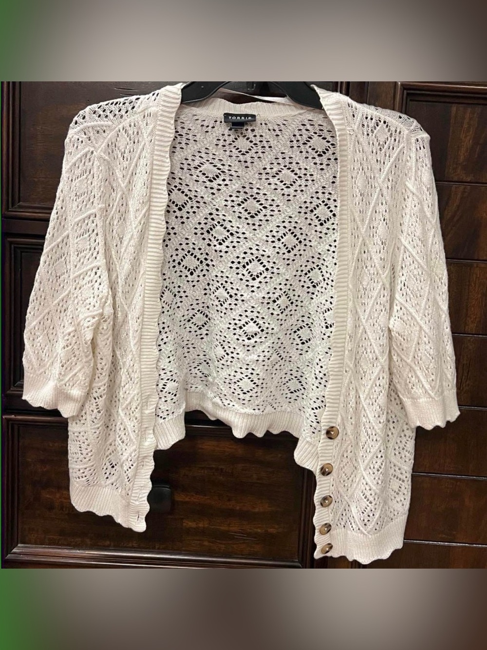 Size large- Torrid Pointelle Cardigan Button Front Cropped Sweater- white